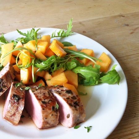 Schweinsfilet mit caramelisiertem Melonensalat